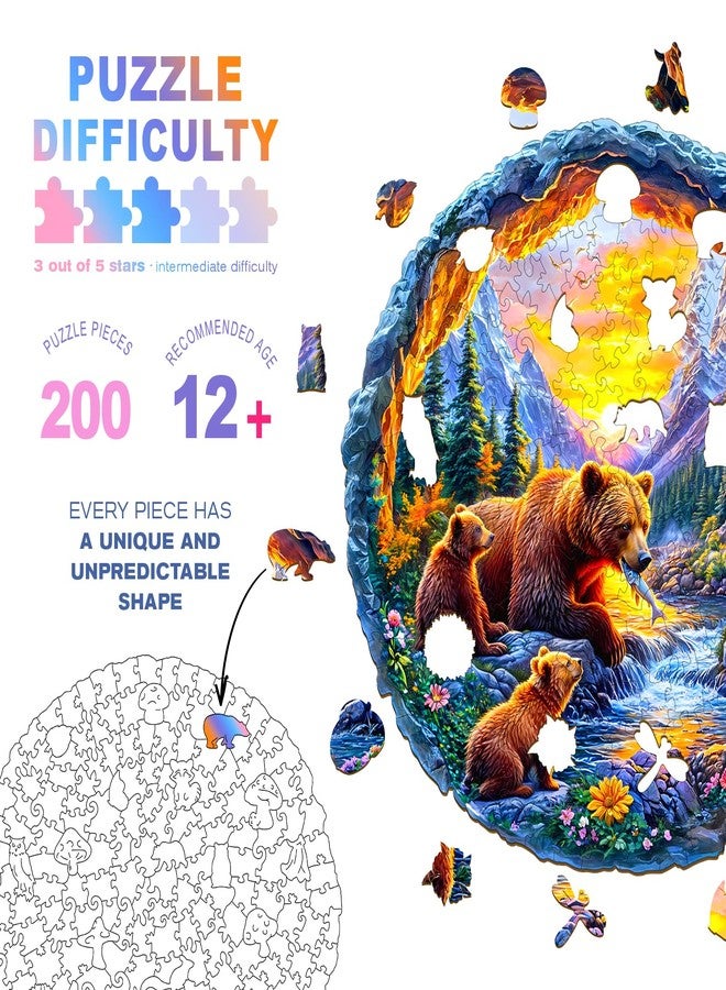 DOCRAGI Wooden Puzzles for Adults - Bear Family Wooden Jigsaw Puzzle - Unique Animal Shaped Wood Puzzles Adult - Christmas Birthday Gifts for Adults/Friends/Family - 200pcs 11.4 * 11.3in - Image 5